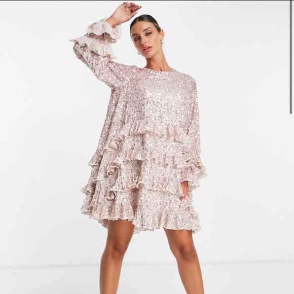 ASOS Dresses & Skirts - ASOS EDITION NWT frill sequin smock mini dress in blush SMALL